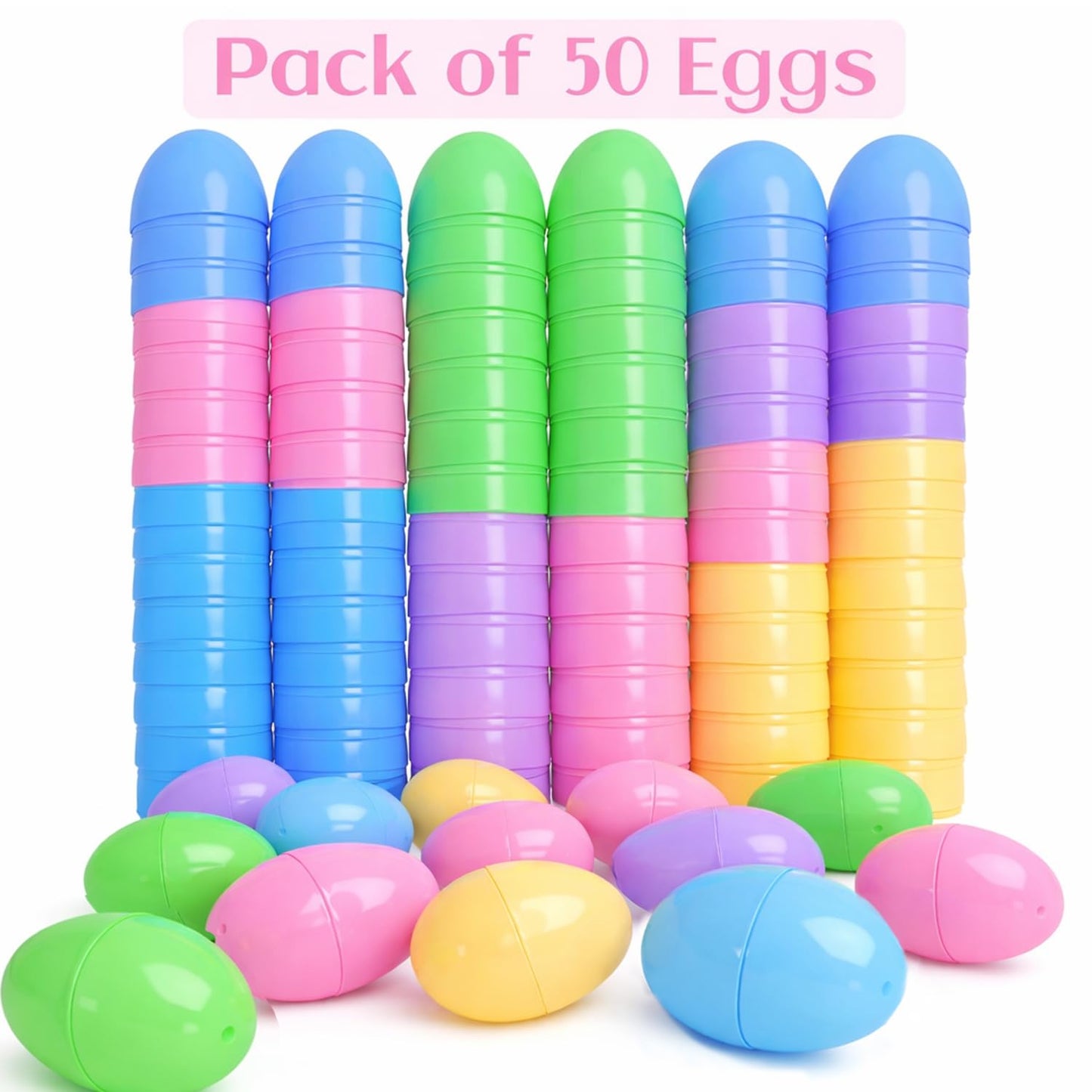 GiftExpress Pastel Color Easter Eggs – 50-Pack Hinged Plastic Eggs for Easter Baskets & Egg Hunts