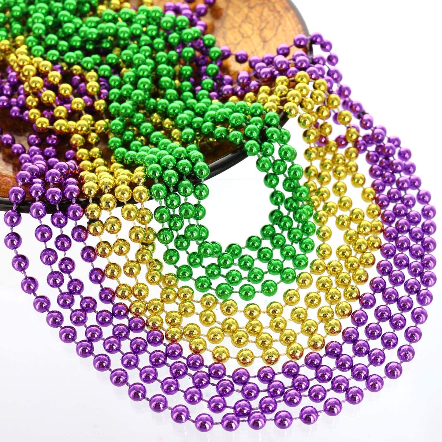 GiftExpress 144-Pack Mardi Gras Beads – 33in Bulk Purple Green Gold