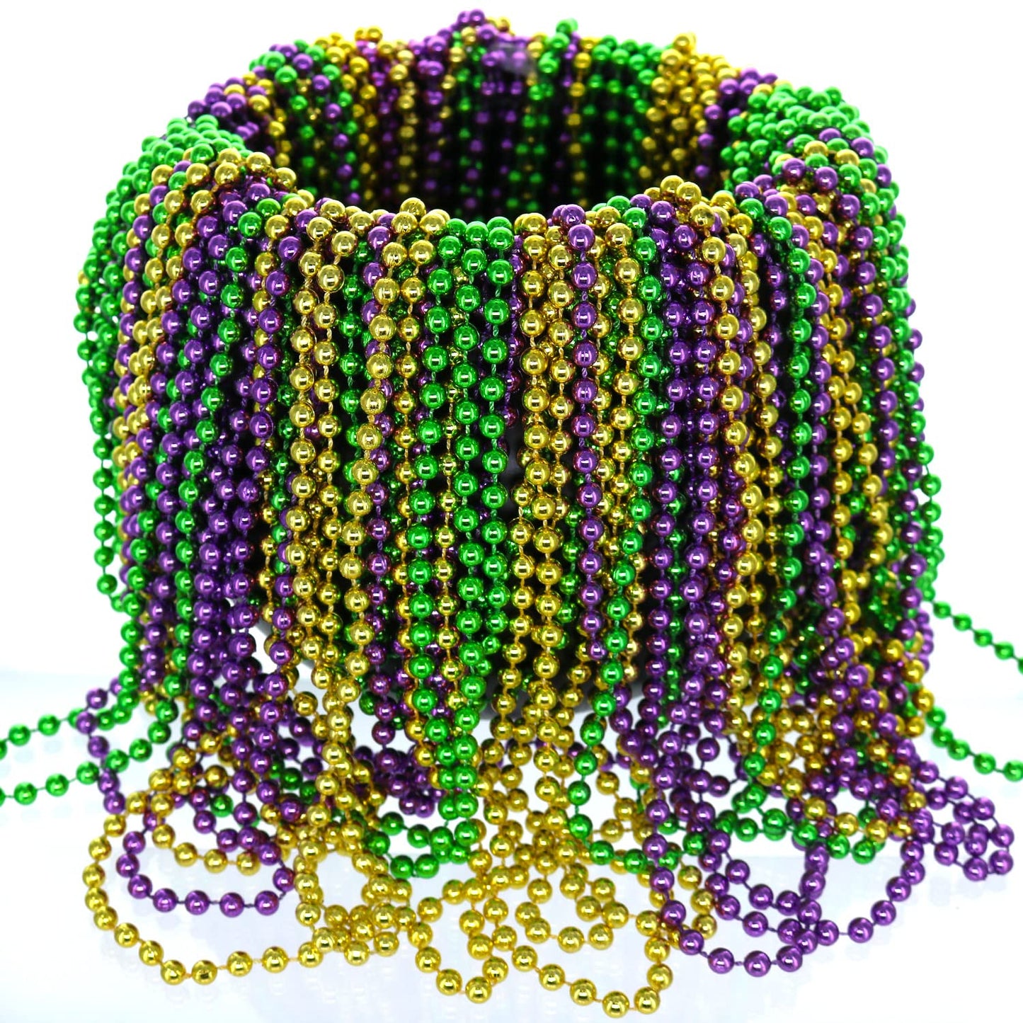 GiftExpress 144-Pack Mardi Gras Beads – 33in Bulk Purple Green Gold