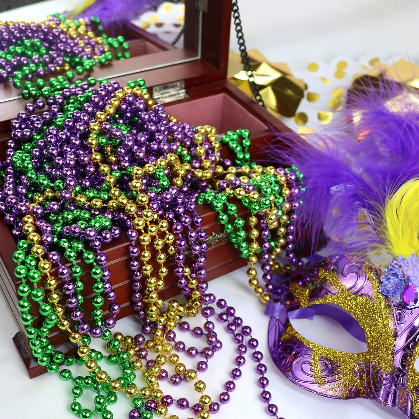 GiftExpress 144-Pack Mardi Gras Beads – 33in Bulk Purple Green Gold