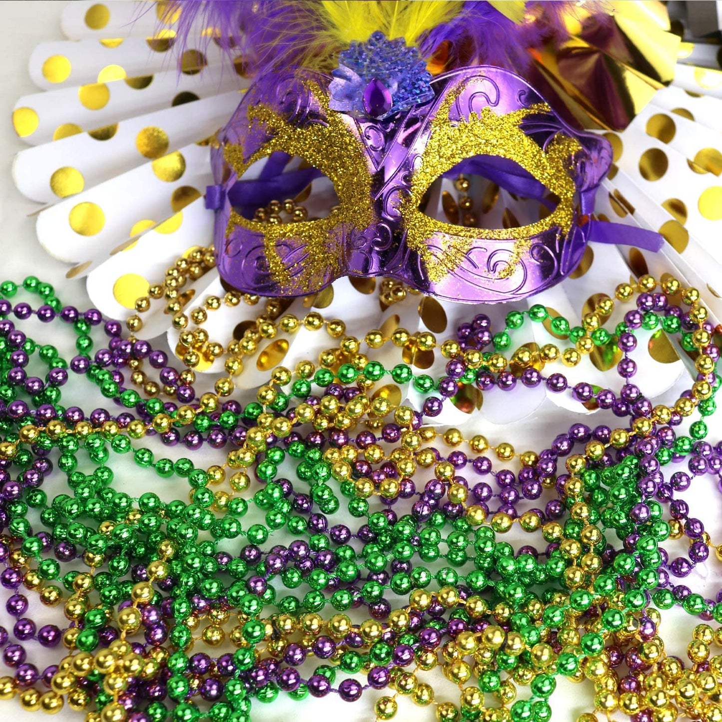 GiftExpress 144-Pack Mardi Gras Beads – 33in Bulk Purple Green Gold