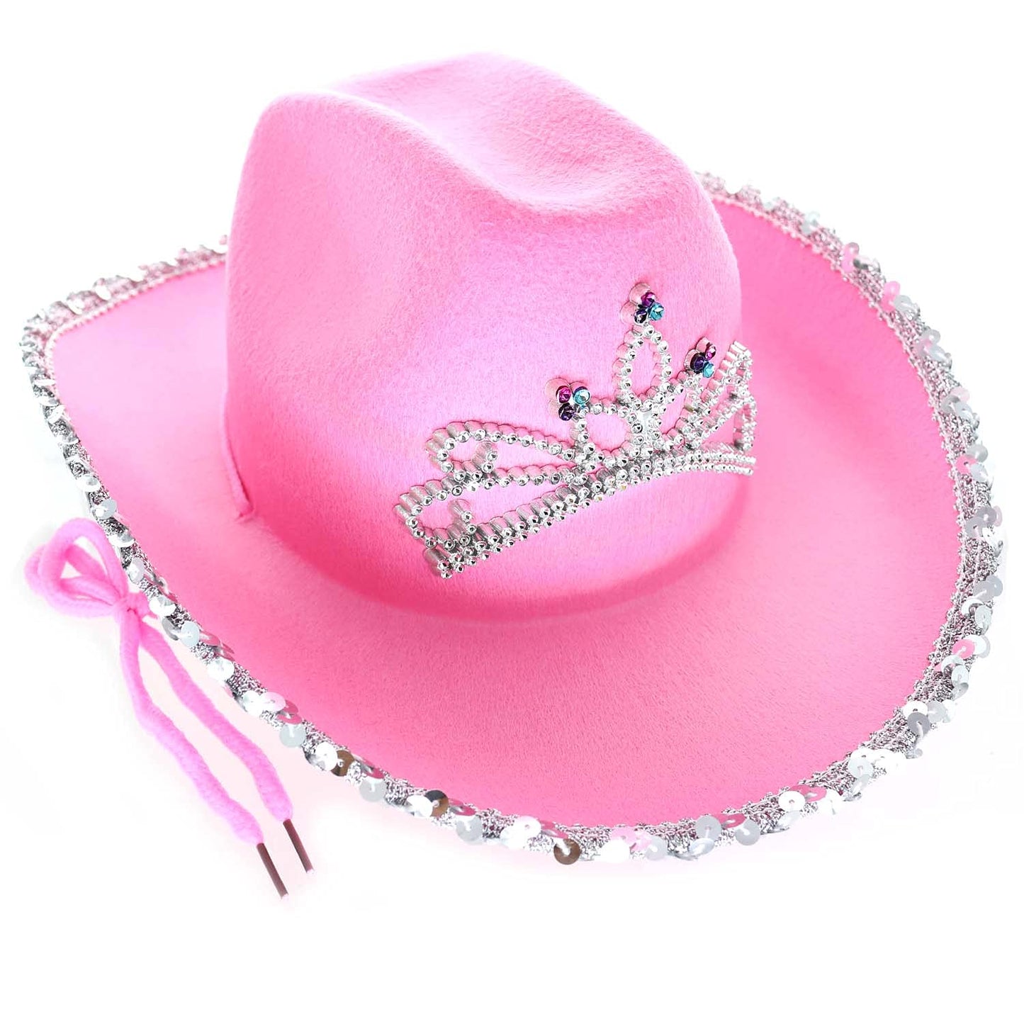 GiftExpress Pink Cowboy Hat With Tiara – Child Size Felted Wool Western Costume Accessory