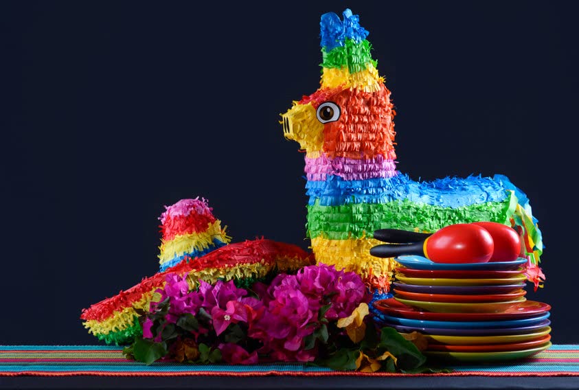 GiftExpress 16-inch Rainbow Donkey Piñata with 33-inch Stick & Blindfold – Mexican Party Decor