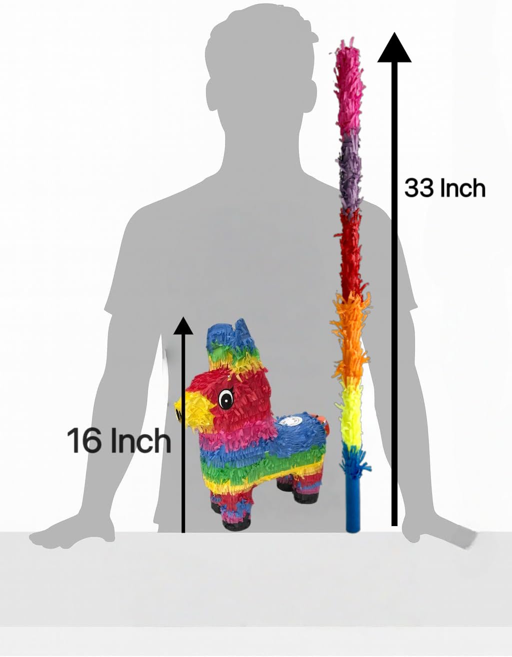 GiftExpress 16-inch Rainbow Donkey Piñata with 33-inch Stick & Blindfold – Mexican Party Decor