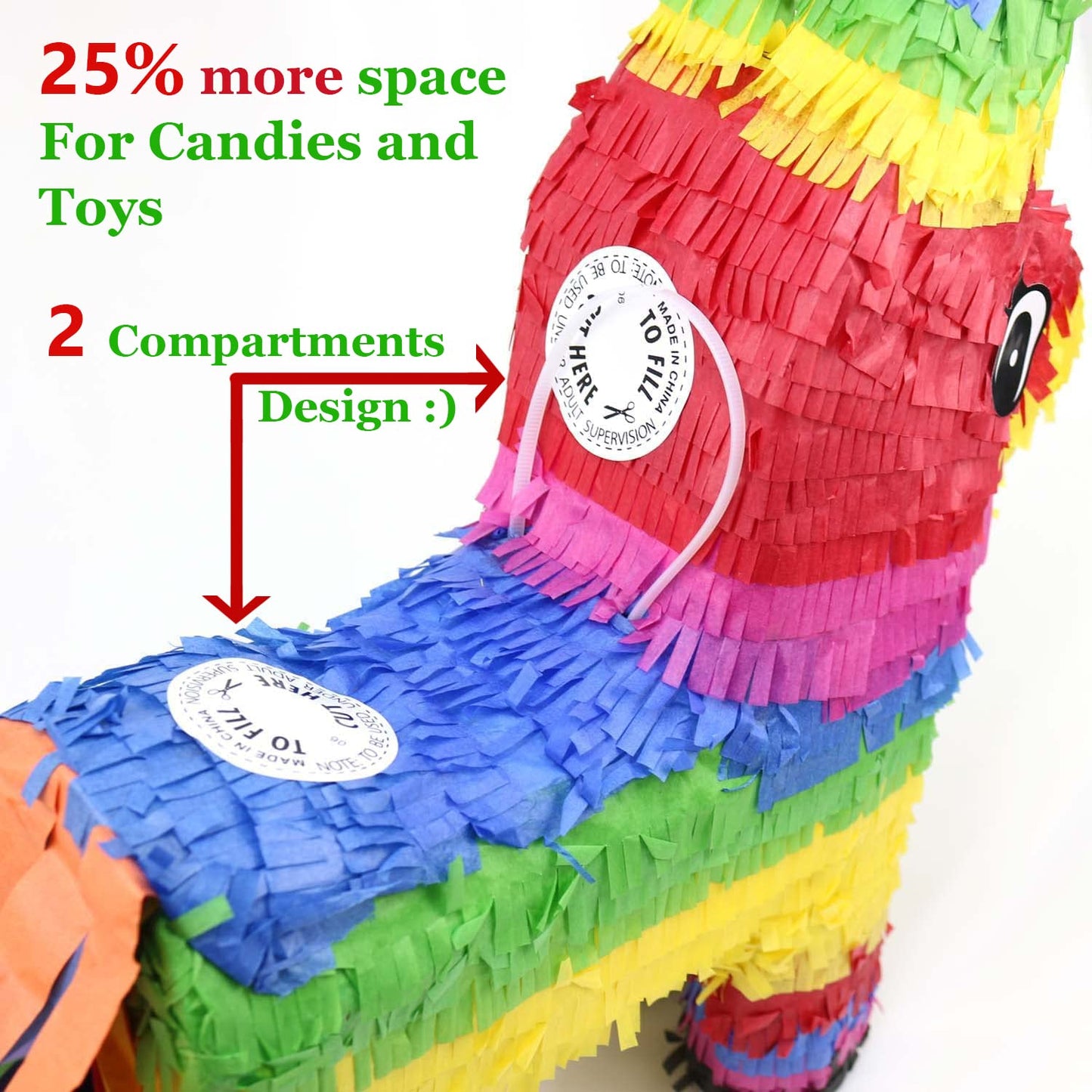GiftExpress 16-inch Rainbow Donkey Piñata with 33-inch Stick & Blindfold – Mexican Party Decor