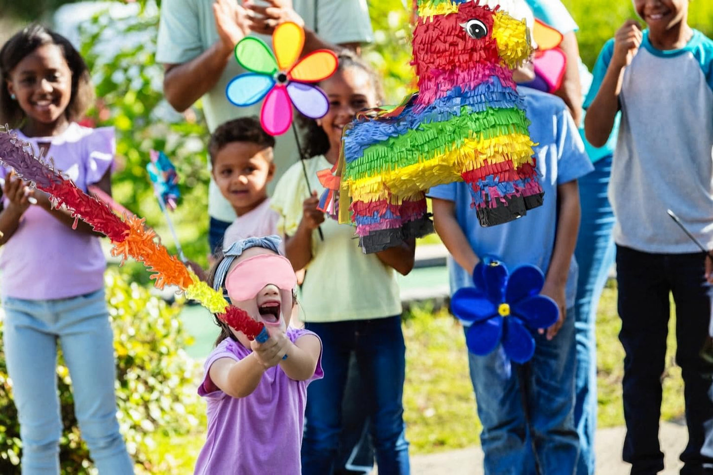 GiftExpress 16-inch Rainbow Donkey Piñata with 33-inch Stick & Blindfold – Mexican Party Decor