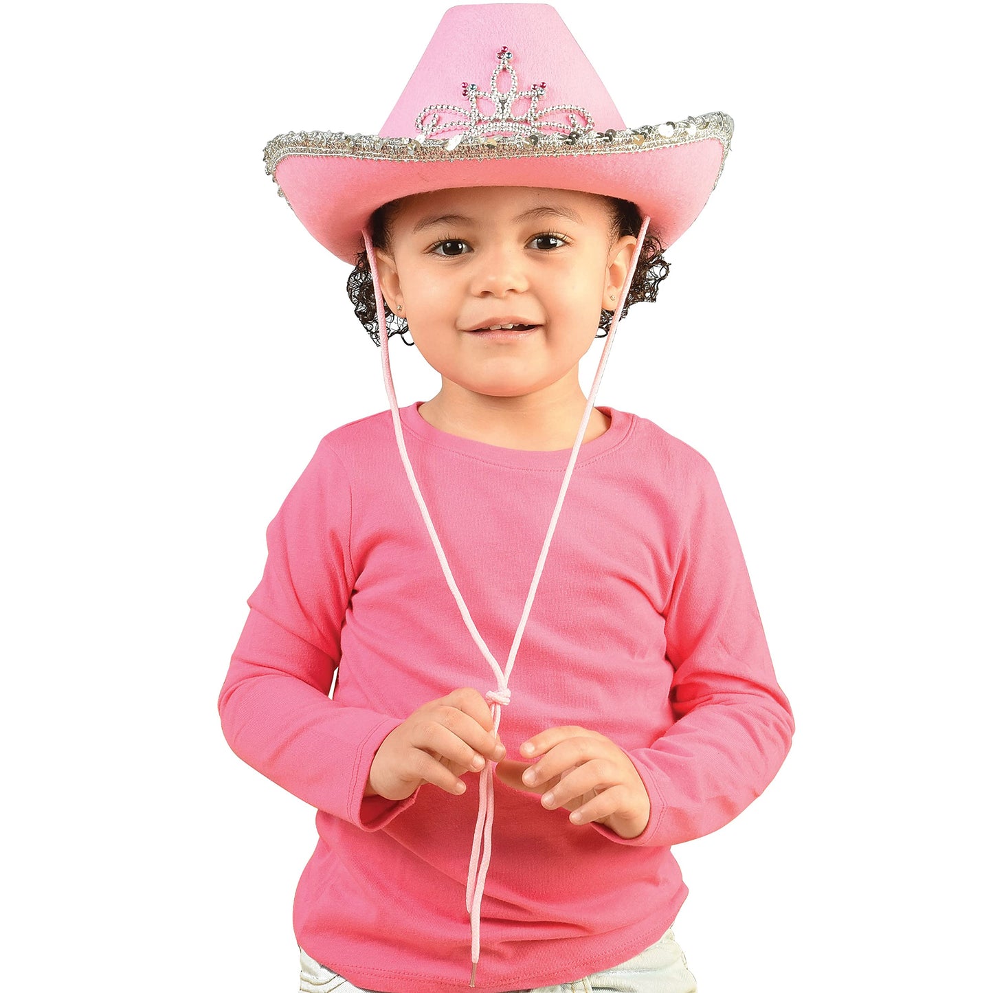 GiftExpress Pink Cowboy Hat With Tiara – Child Size Felted Wool Western Costume Accessory