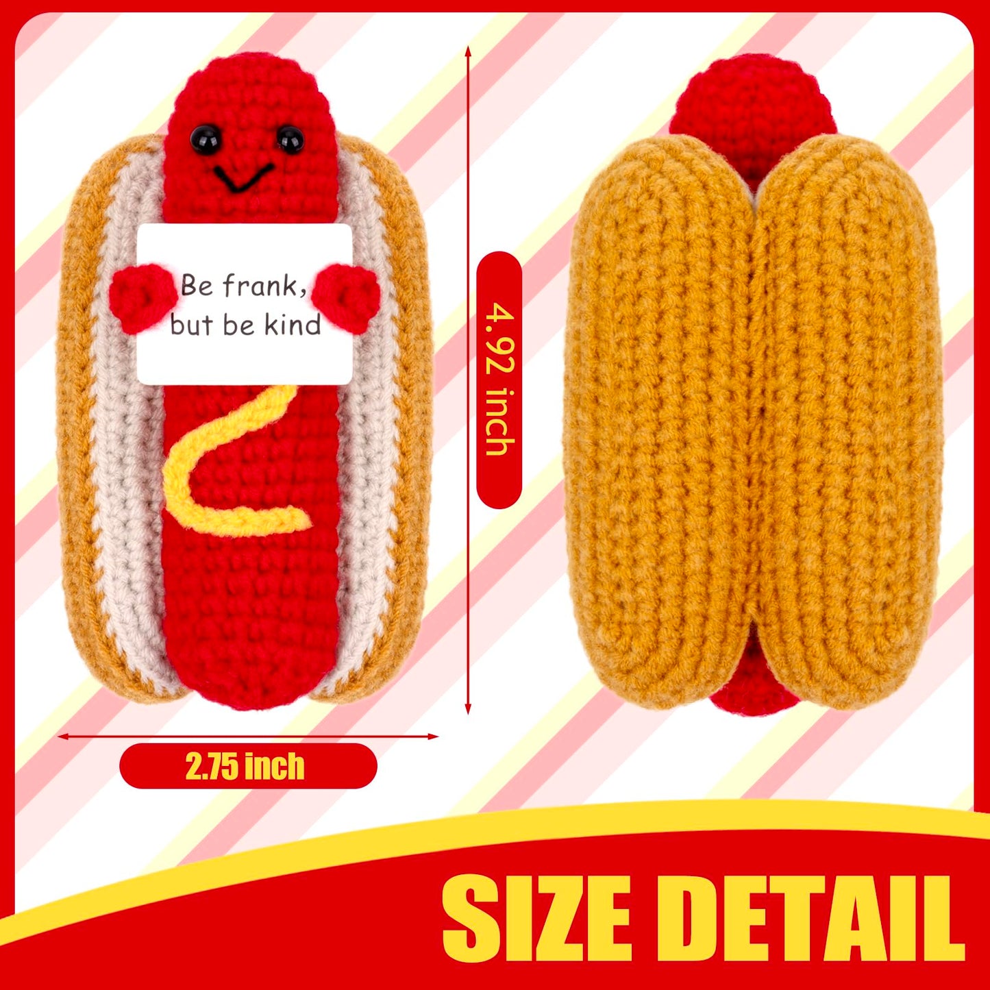 GIFTIARA Funny Positive Hot Dog – Emotional Support Crochet Toy | Cute Gift Idea