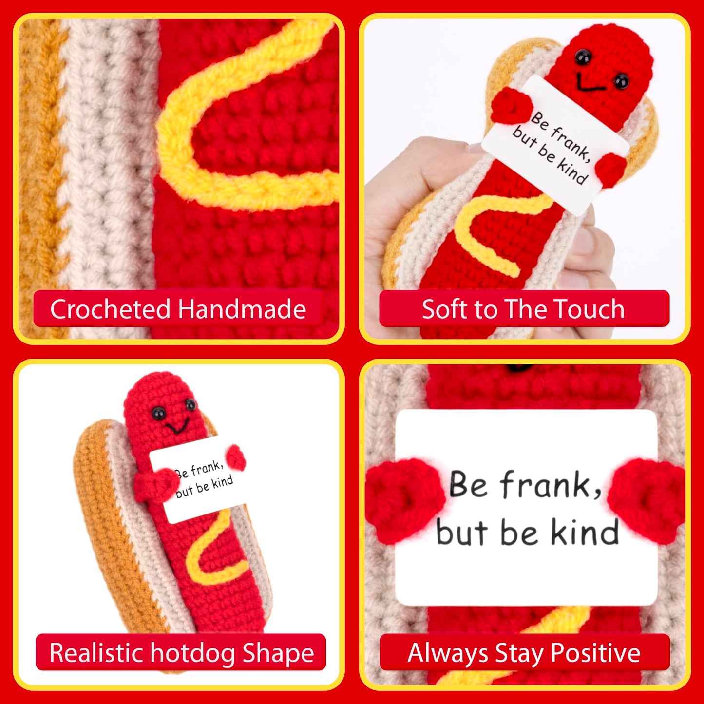 GIFTIARA Funny Positive Hot Dog – Emotional Support Crochet Toy | Cute Gift Idea