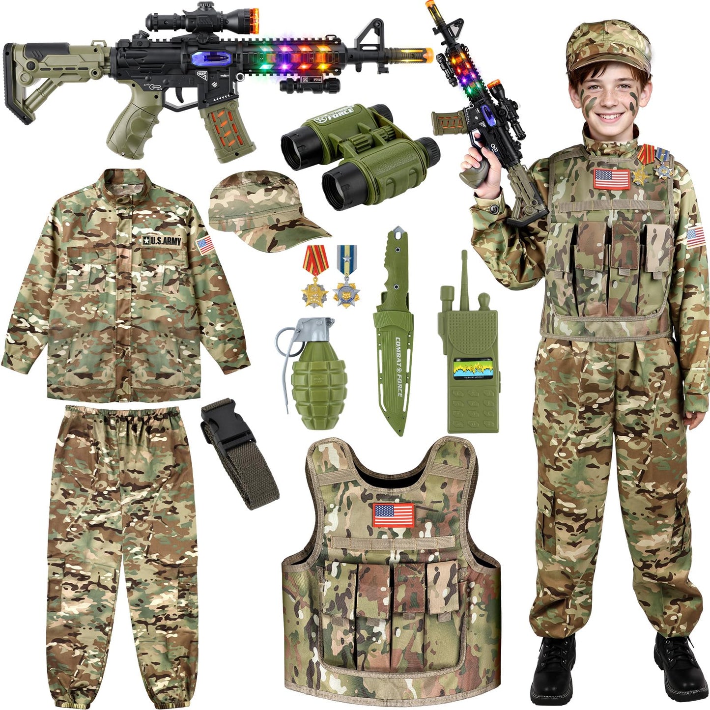 Giftinbox Army Costume for Boys – Deluxe 5-Piece Soldier Outfit & Accessories (3–13)