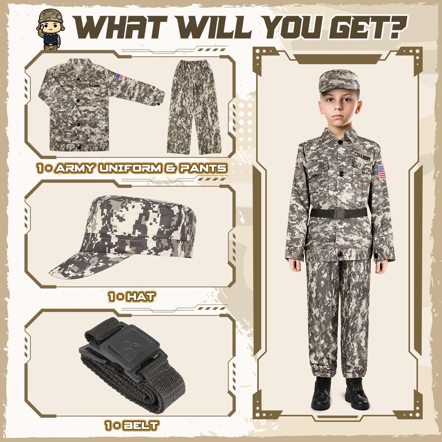 GIFTINBOX Army Costume for Kids - Soldier Military Dress-Up for Boys