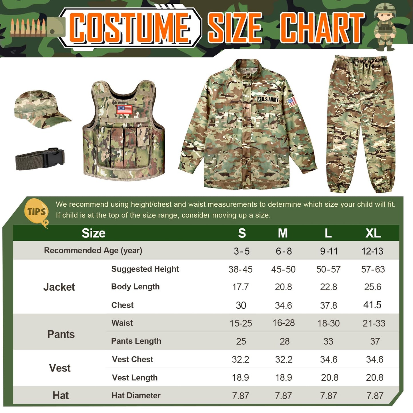 Giftinbox Army Costume for Boys – Deluxe 5-Piece Soldier Outfit & Accessories (3–13)