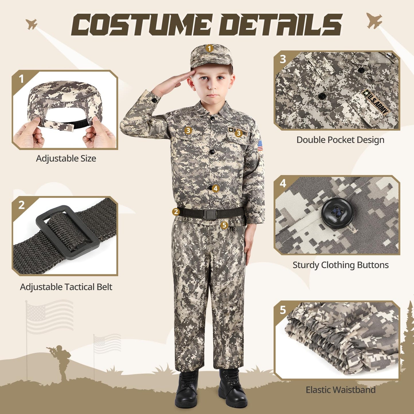 GIFTINBOX Army Costume for Kids - Soldier Military Dress-Up for Boys