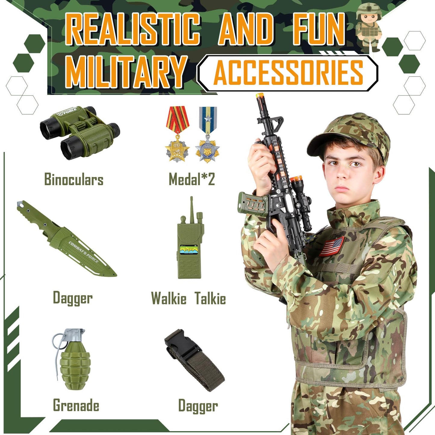 Giftinbox Army Costume for Boys – Deluxe 5-Piece Soldier Outfit & Accessories (3–13)