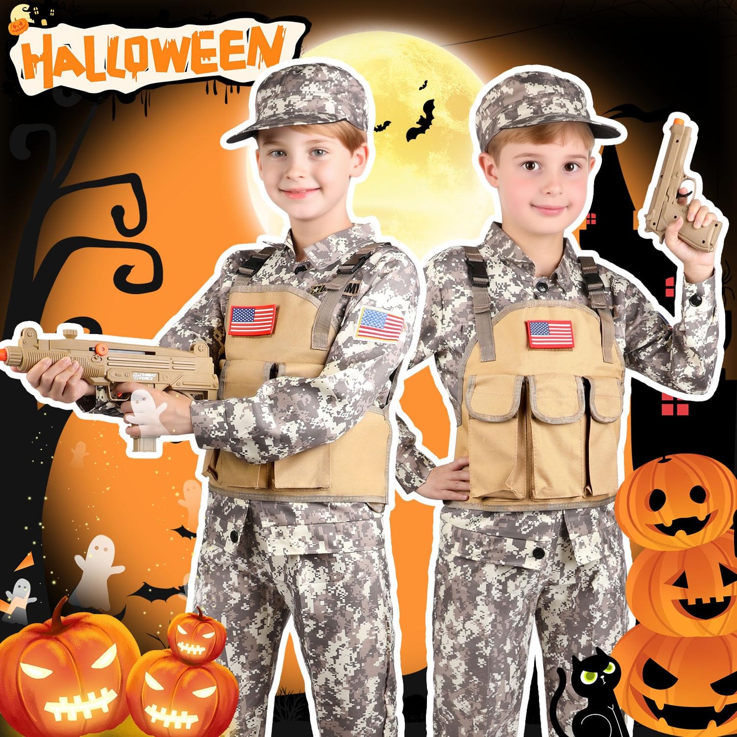 GIFTINBOX Kids Army Costume for Boys – Deluxe 5-Piece Military Dress-Up Set