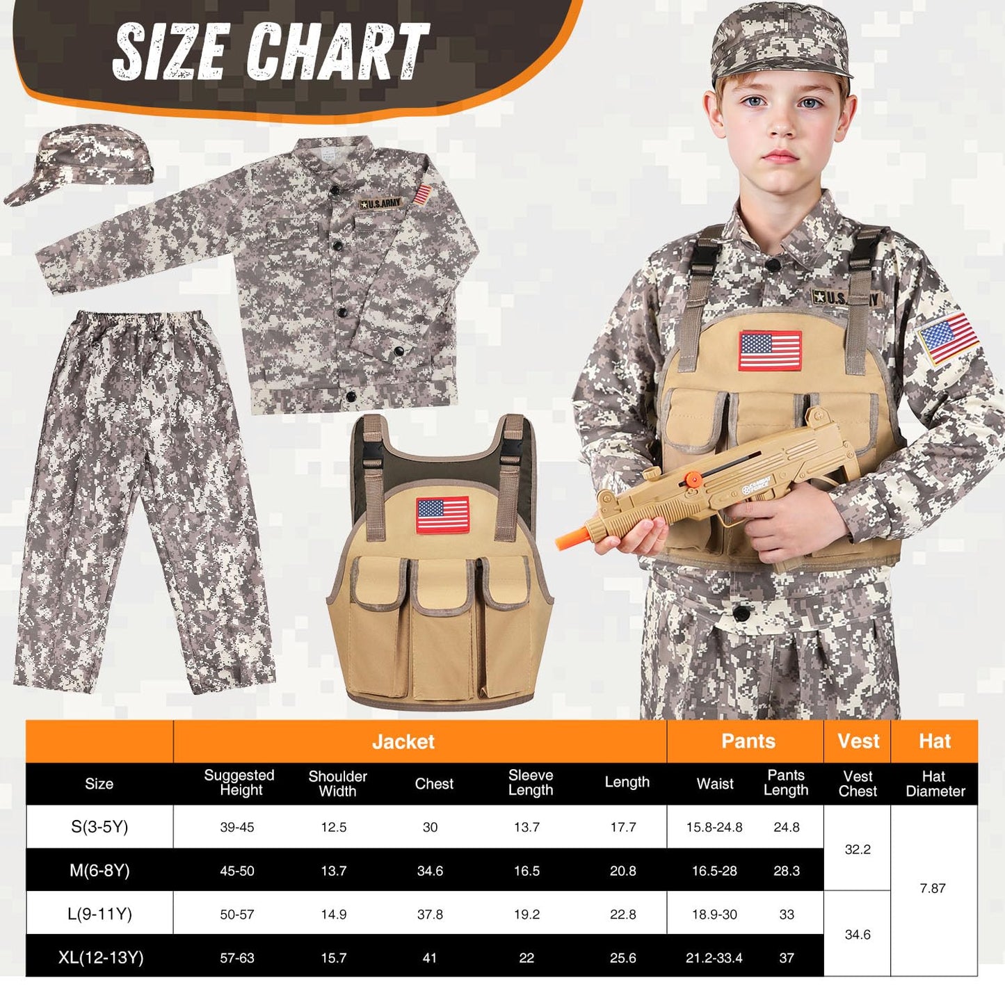 GIFTINBOX Kids Army Costume for Boys – Deluxe 5-Piece Military Dress-Up Set