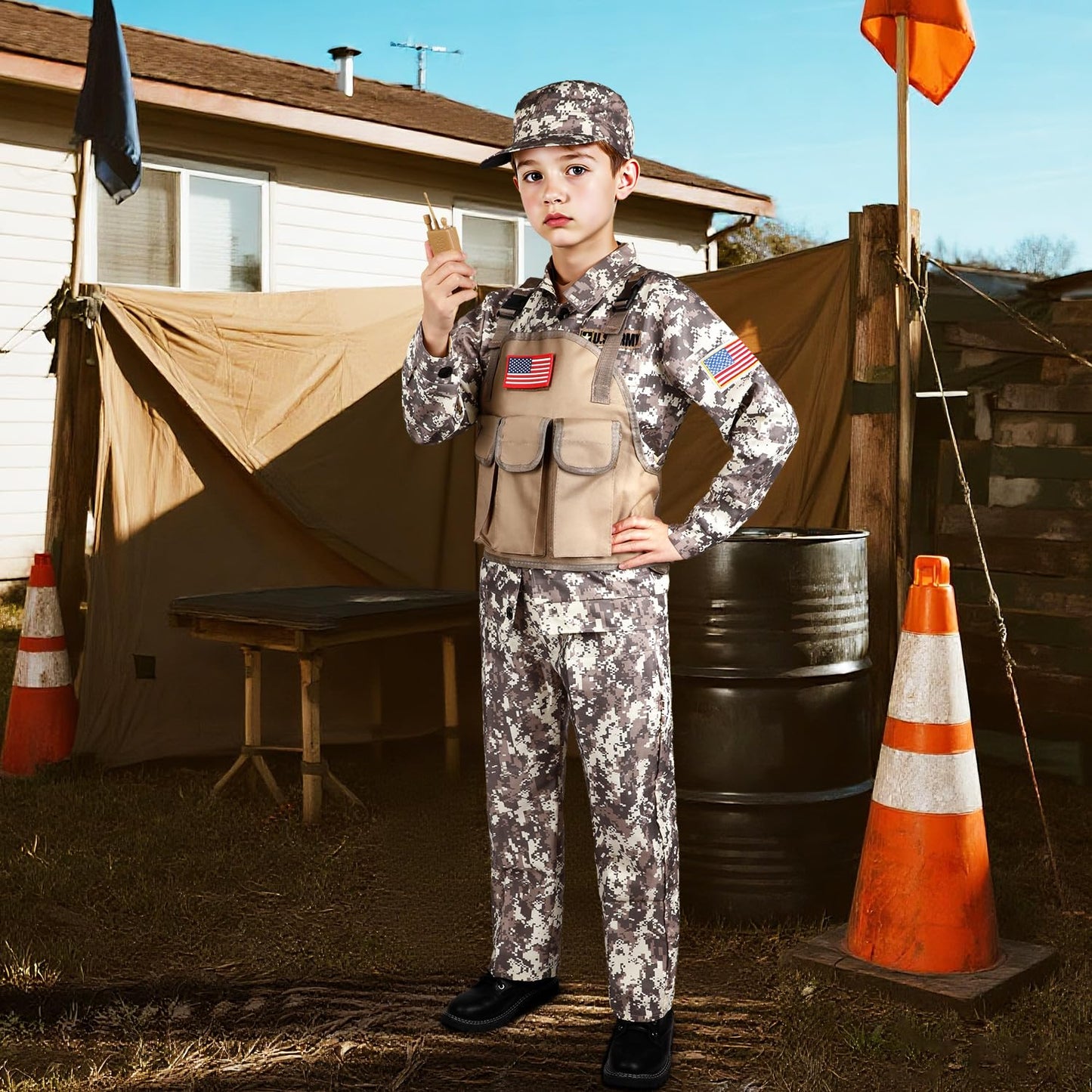 GIFTINBOX Kids Army Costume for Boys – Deluxe 5-Piece Military Dress-Up Set