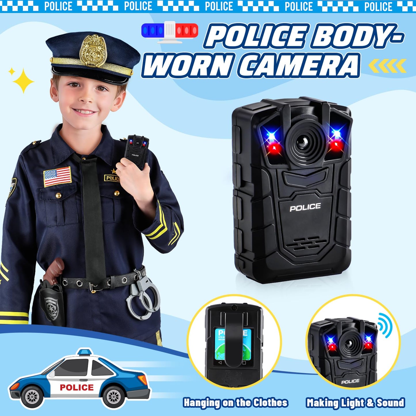 GIFTINBOX 12-Piece Kids Police Costume with Accessories | Dress-Up & Role Play