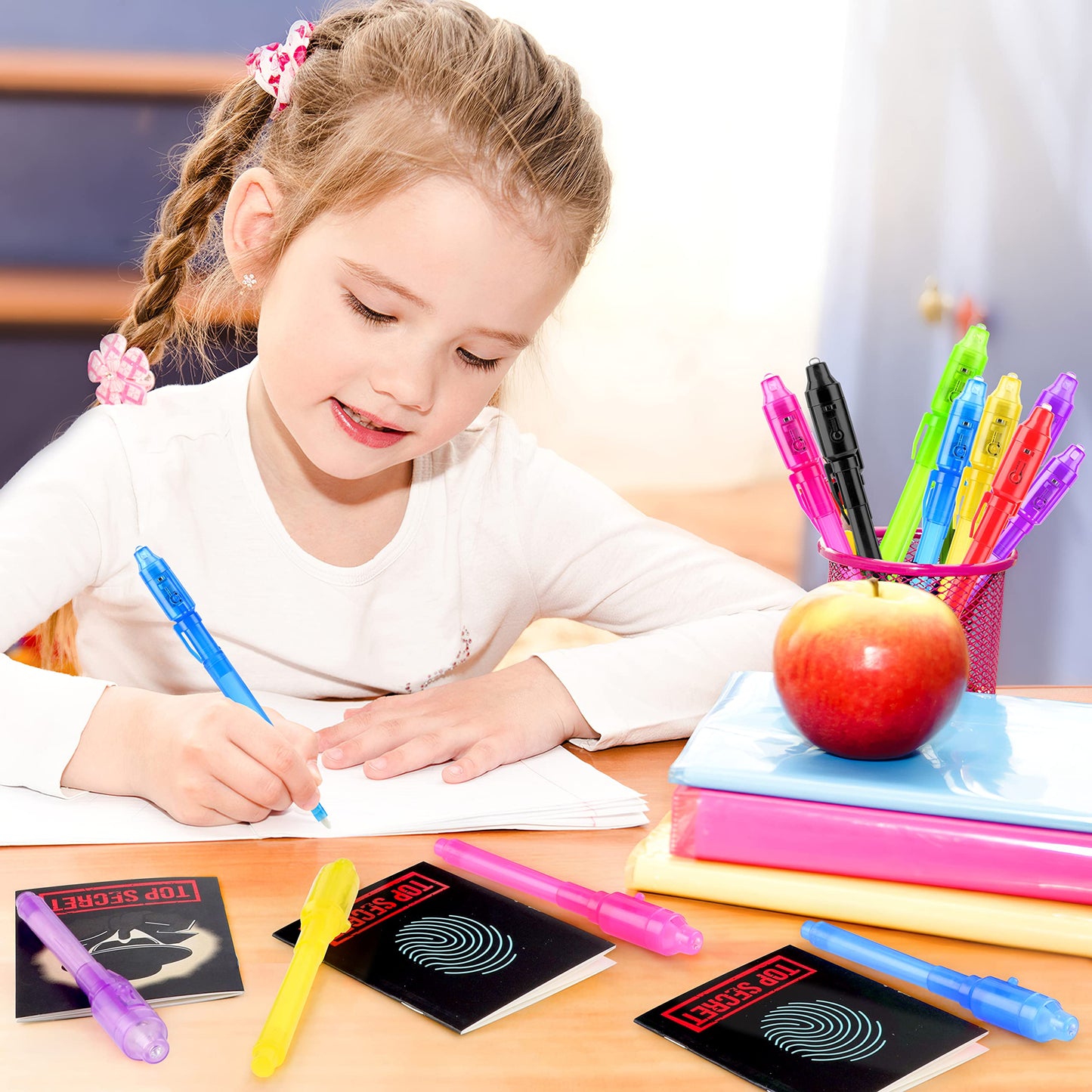 GIFTINBOX Invisible Ink Pens with UV Light — 24-Pack Spy Pen & Notebook Set for Kids 8-12