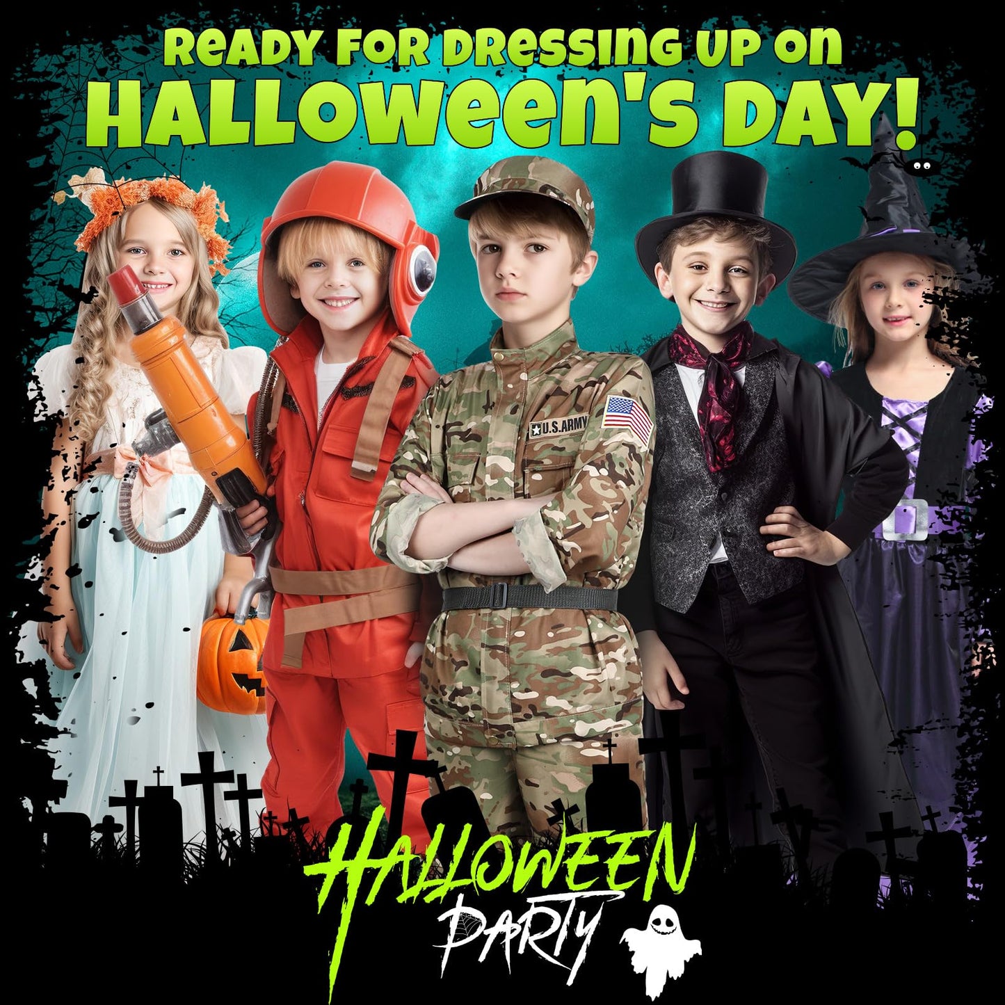 GIFTINBOX Army Costume for Kids — 15-Piece Soldier Dress-Up Set (3-13)