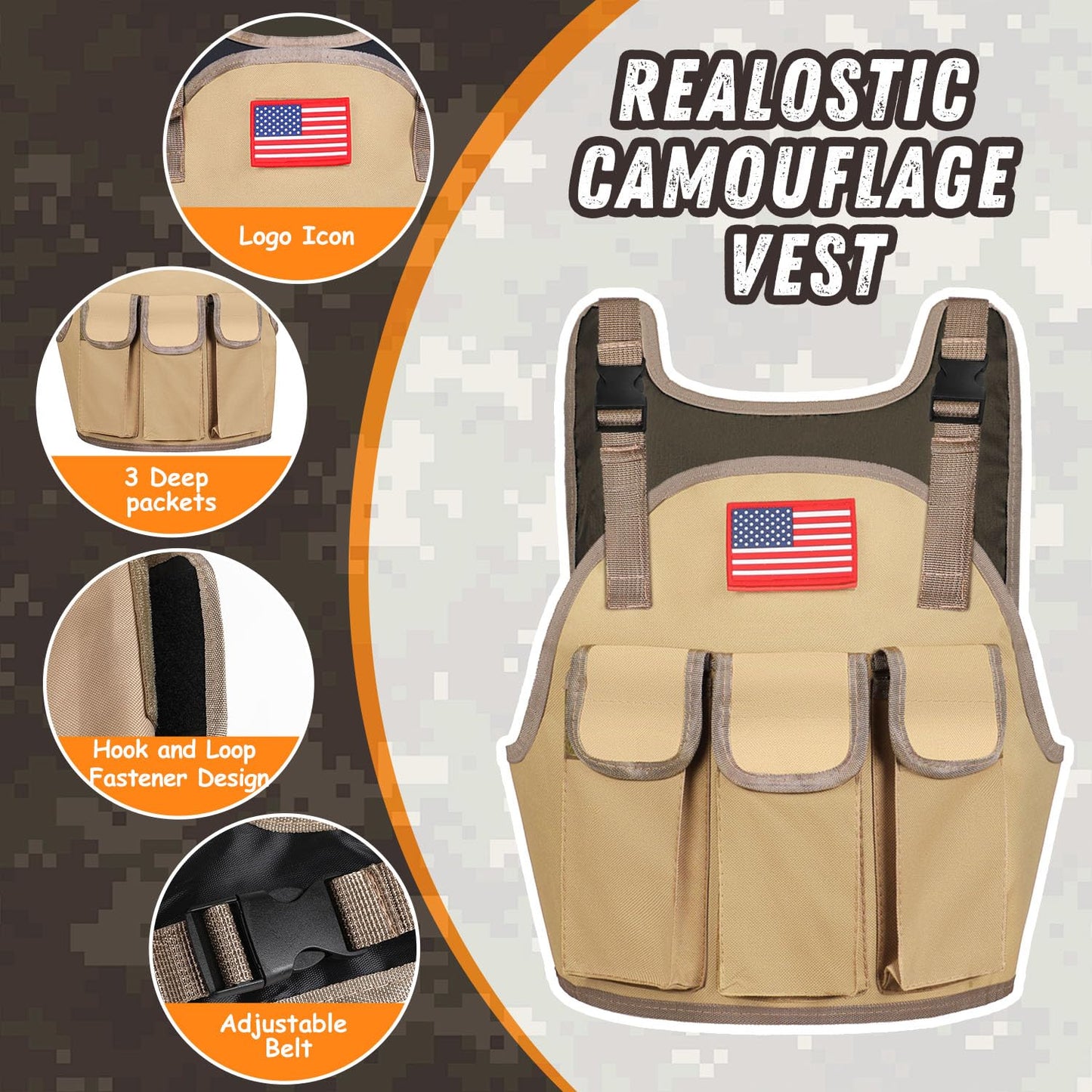 Giftinbox Kids Army Costume for Boys – Deluxe 5-Piece Set with Vest & Army Toys