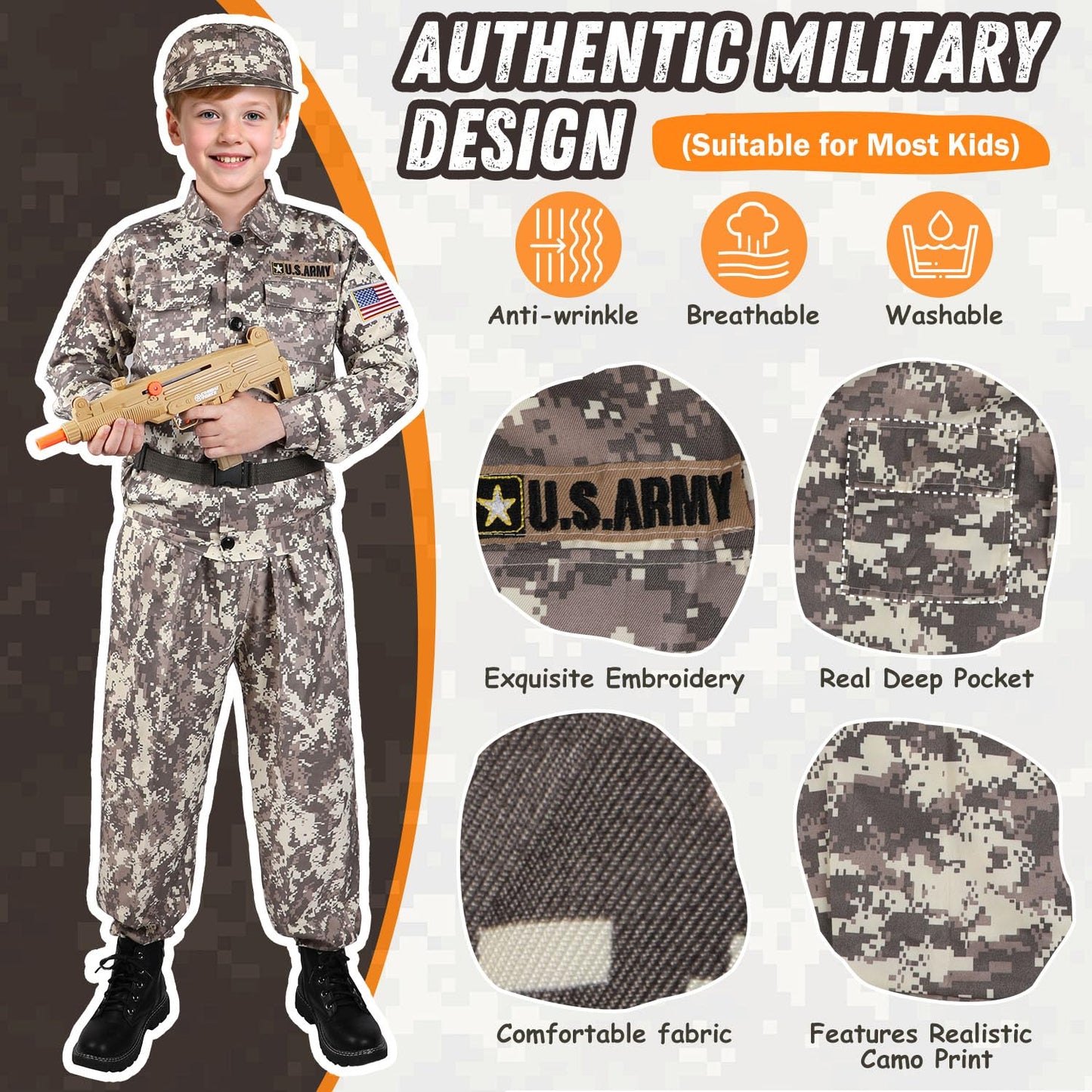 GIFTINBOX Kids Army Costume for Boys – Deluxe 5-Piece Military Dress-Up Set
