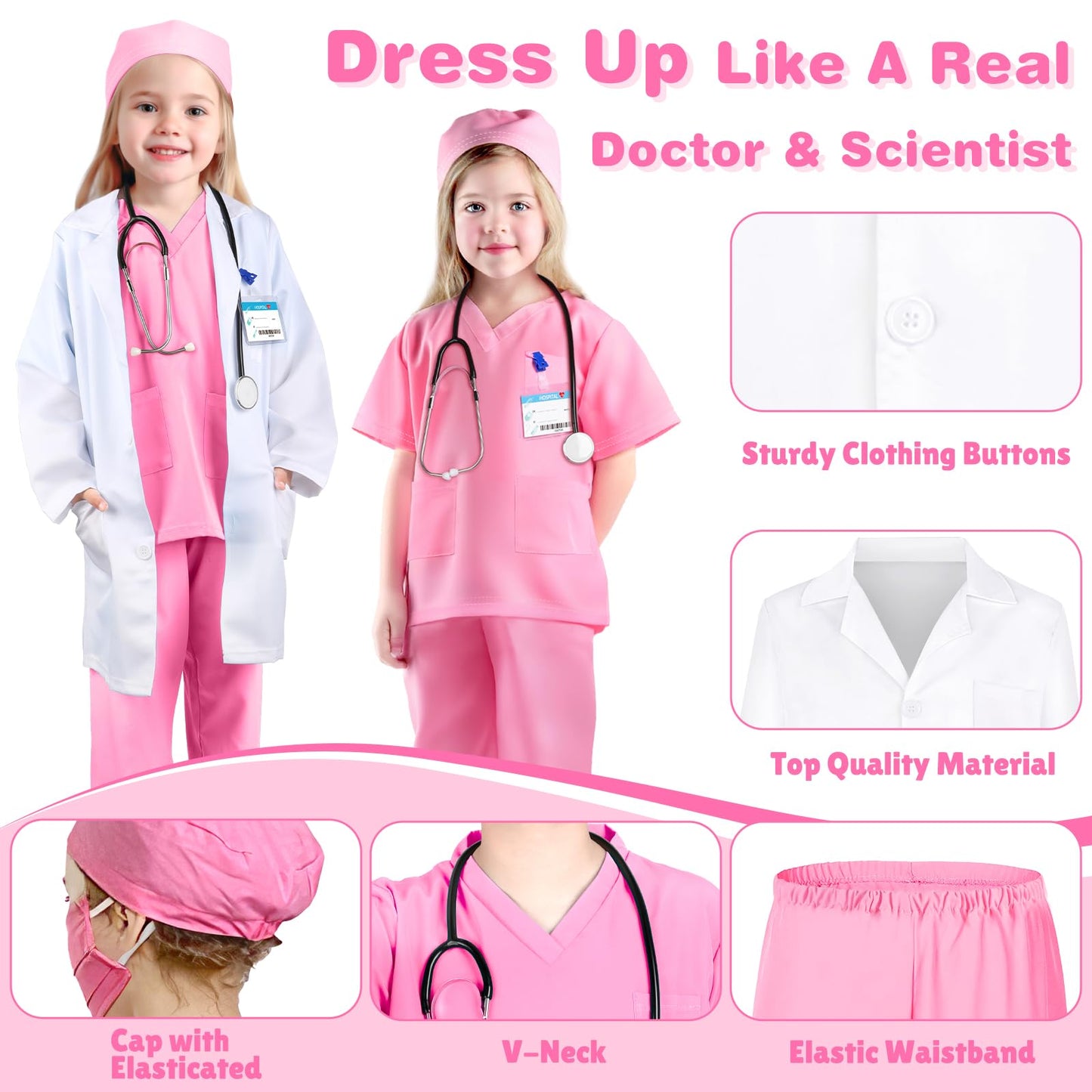 GIFTINBOX Doctor Costume for Kids with Real Stethoscope — Lab Coat & Scrubs (Ages 3-11)