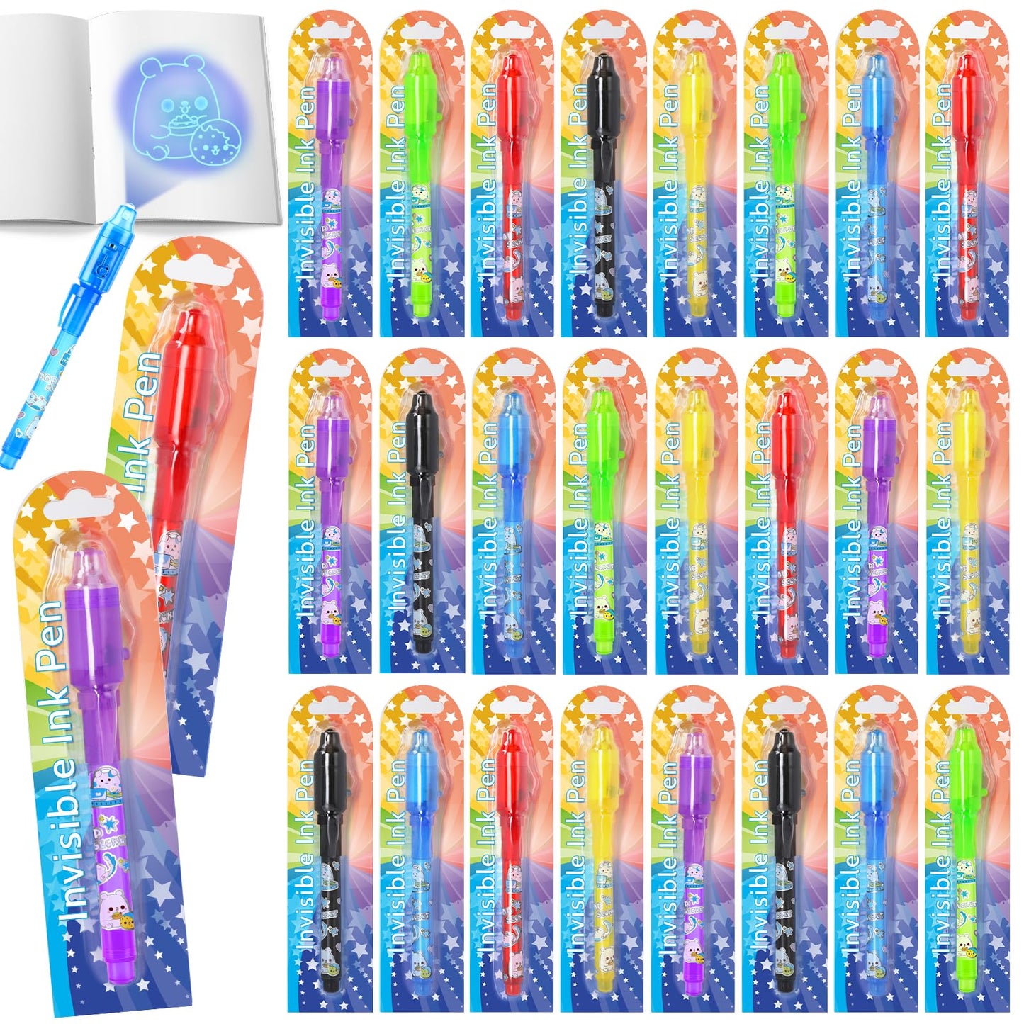 GIFTINBOX Invisible Ink Pen Set – 24 Spy Pens with UV Light for Kids