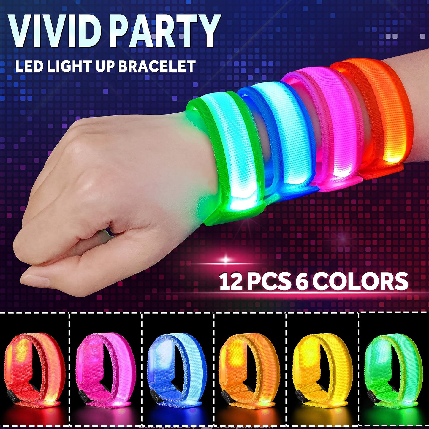 GIFTINBOX LED Light Up Bracelets – 12/6 Pack Glow Wristbands for Night Events, Concerts & Festivals