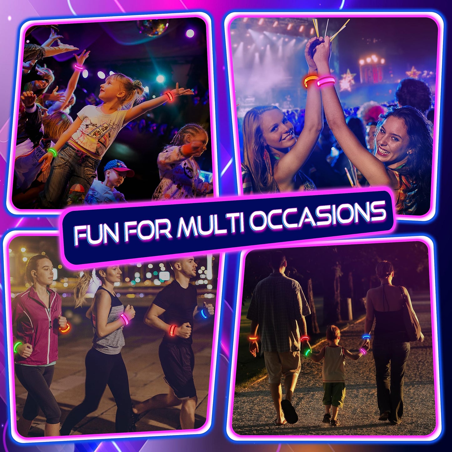 GIFTINBOX LED Light Up Bracelets – 12/6 Pack Glow Wristbands for Night Events, Concerts & Festivals