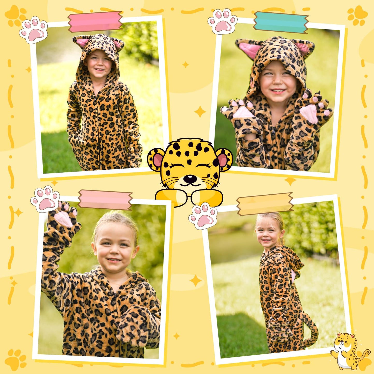 GIFTINBOX Leopard Costume for Kids - Zip-Up Hooded Leopard Onesie for Girls | Halloween Dress Up