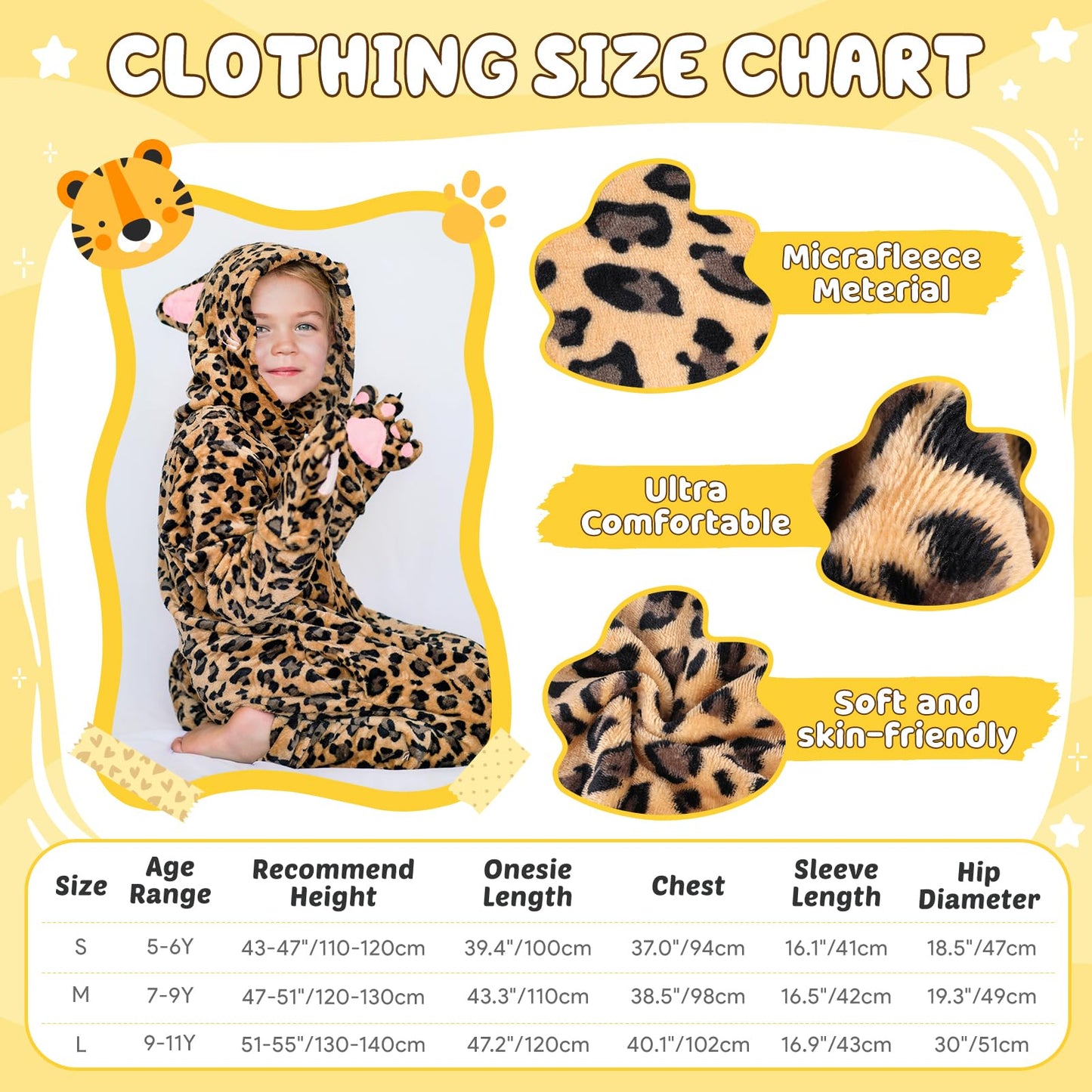 GIFTINBOX Leopard Costume for Kids - Zip-Up Hooded Leopard Onesie for Girls | Halloween Dress Up