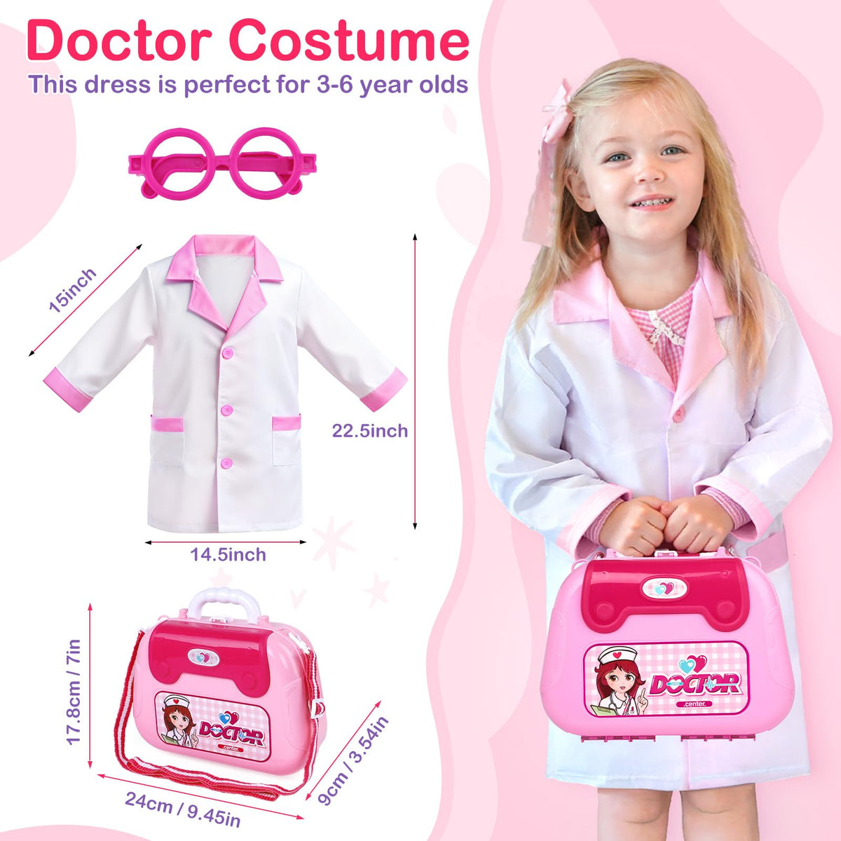 GiftinBOX Doctor Costume Kit for Kids – 22-Piece Medical Playset