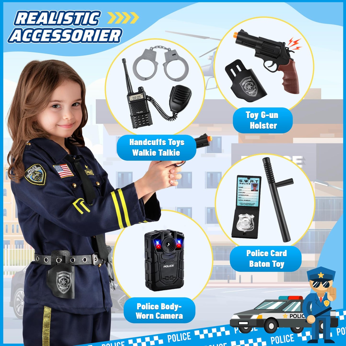 GIFTINBOX 12-Piece Kids Police Costume with Accessories | Dress-Up & Role Play