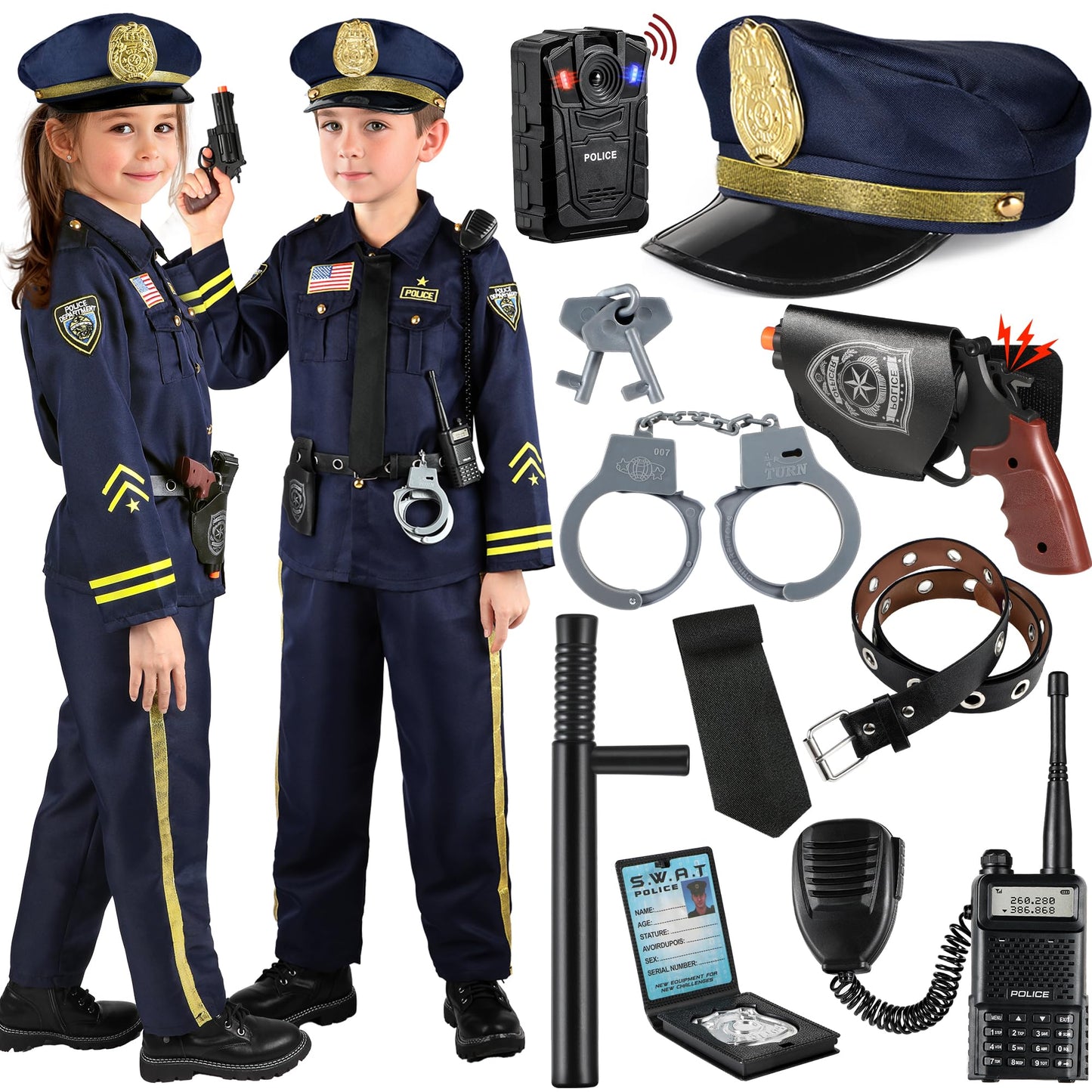 GIFTINBOX 12-Piece Kids Police Costume with Accessories | Dress-Up & Role Play