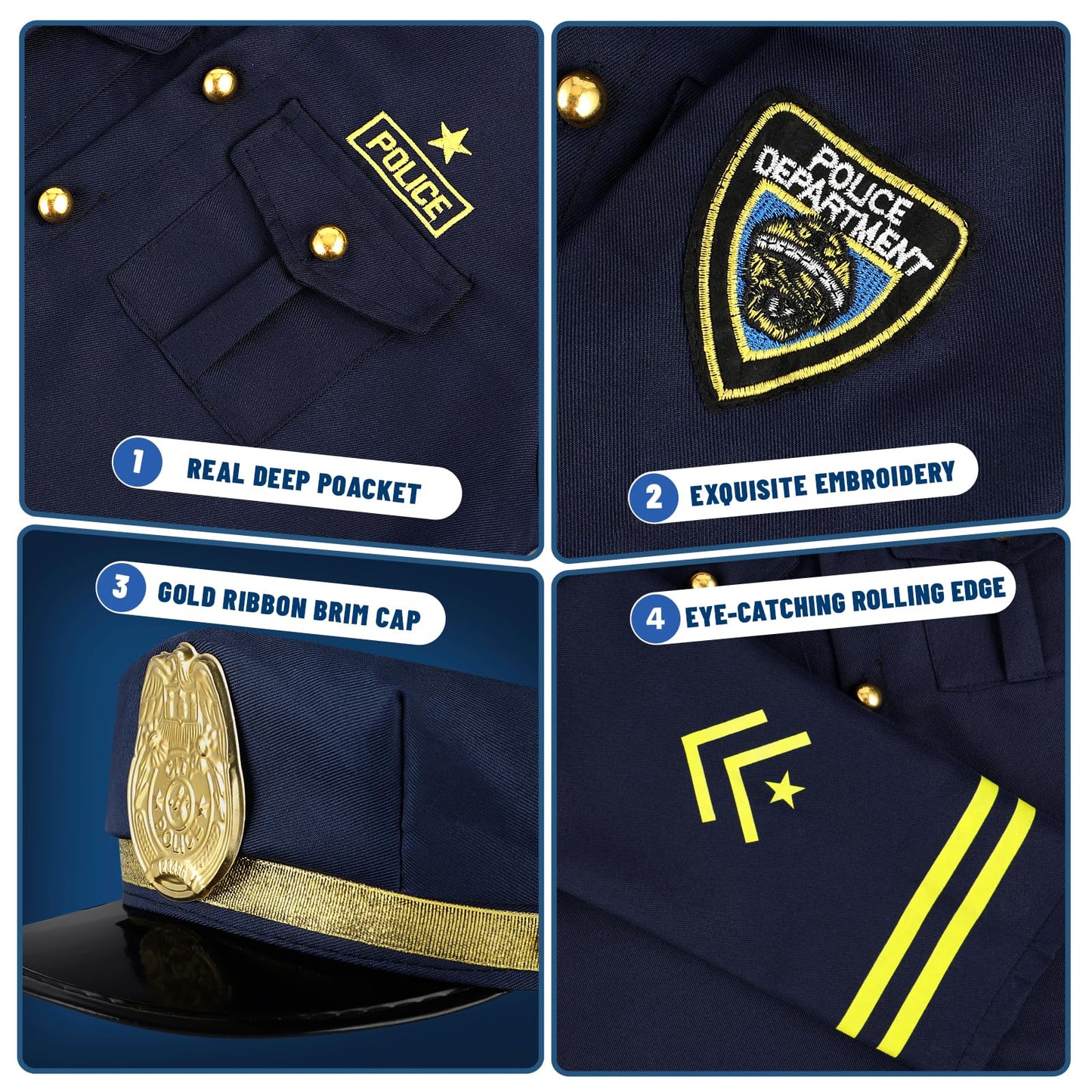 GIFTINBOX 12-Piece Kids Police Costume with Accessories | Dress-Up & Role Play