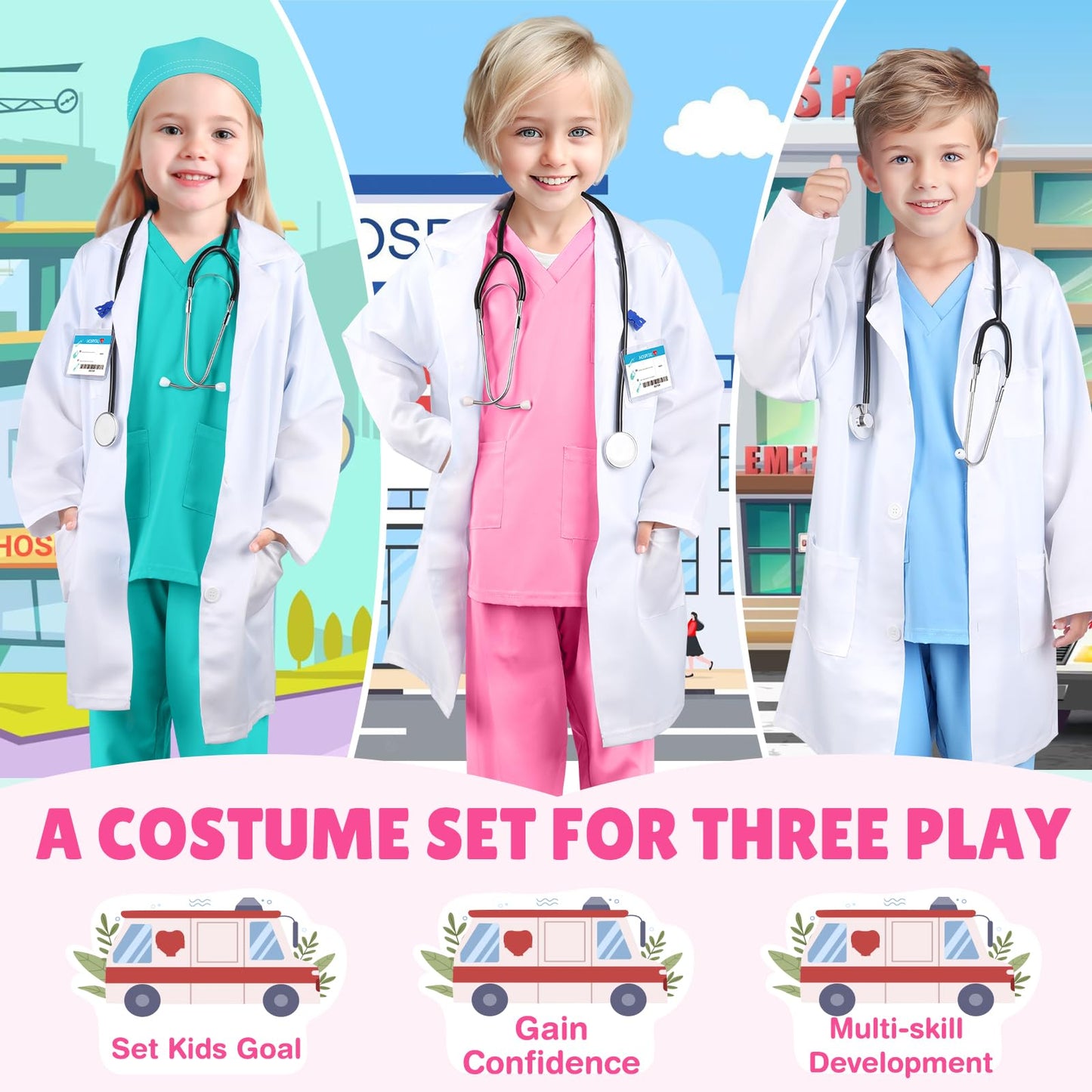 GIFTINBOX Doctor Costume for Kids with Real Stethoscope | 3-11 Years