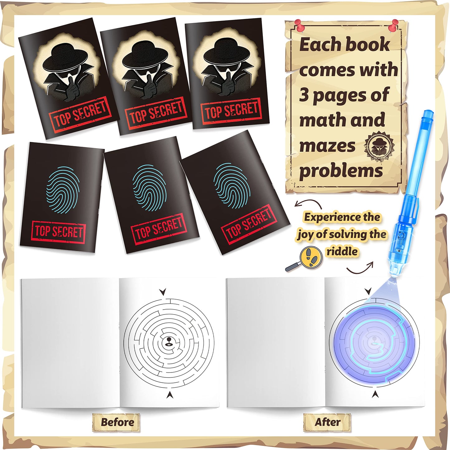 GIFTINBOX Invisible Ink Pens with UV Light — 24-Pack Spy Pen & Notebook Set for Kids 8-12