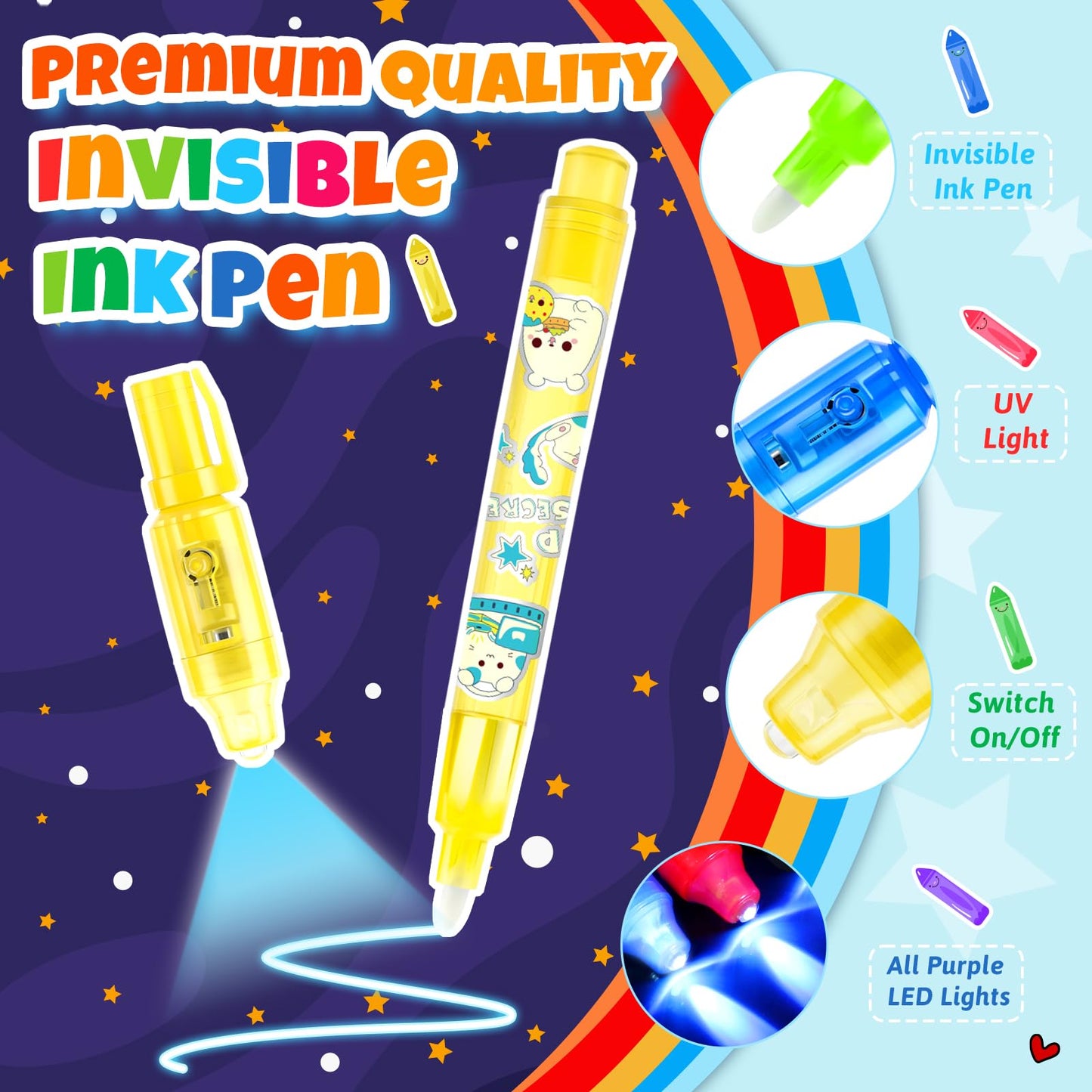GIFTINBOX Invisible Ink Pen Set – 24 Spy Pens with UV Light for Kids
