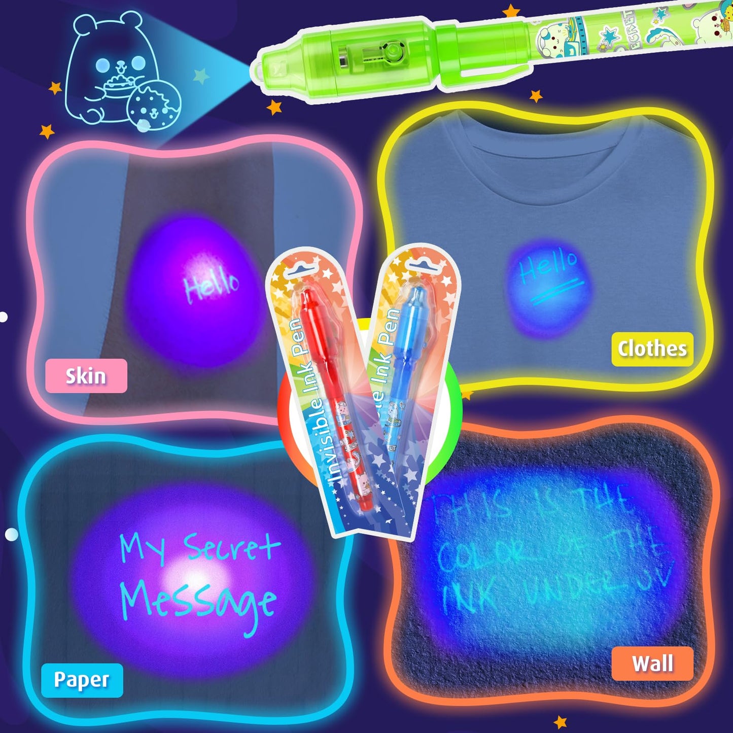 GIFTINBOX Invisible Ink Pen Set – 24 Spy Pens with UV Light for Kids