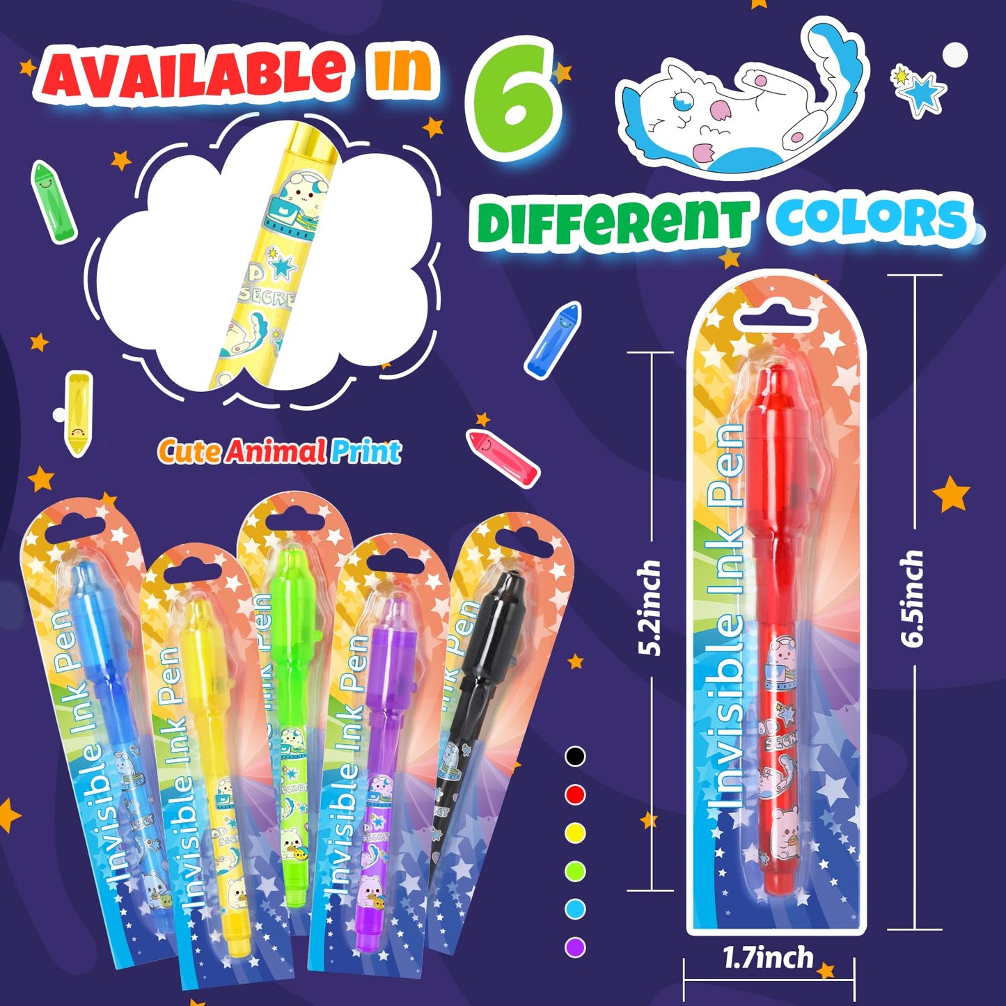 GIFTINBOX Invisible Ink Pen Set – 24 Spy Pens with UV Light for Kids