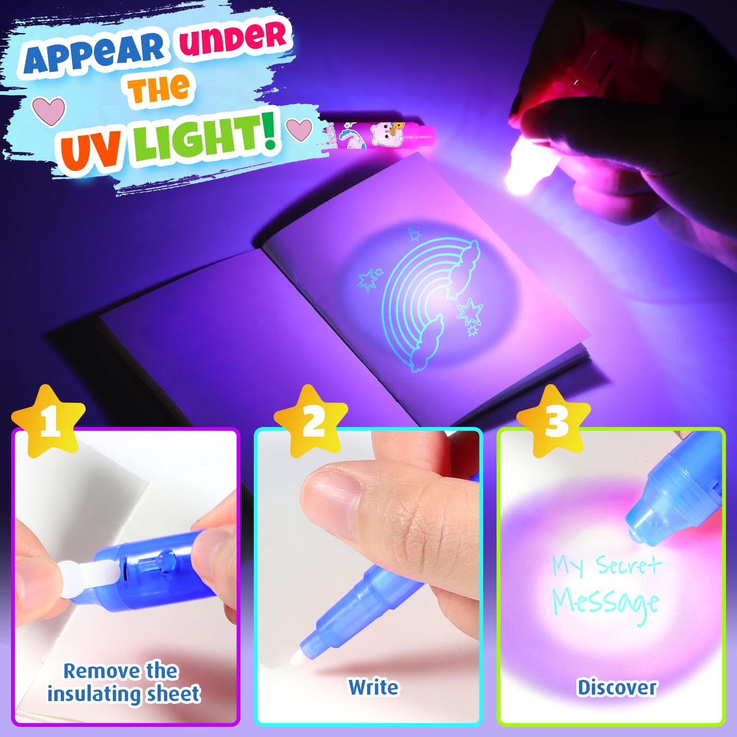 GIFTINBOX Invisible Ink Pen Set – 24 Spy Pens with UV Light for Kids