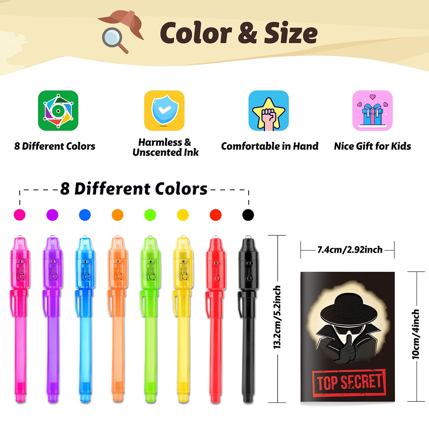 GIFTINBOX Invisible Ink Pens with UV Light — 24-Pack Spy Pen & Notebook Set for Kids 8-12