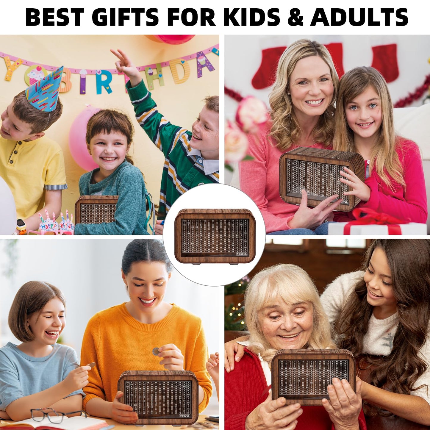 Giftota 2026 New Year Gift – 4-in-1 Wooden Piggy Bank, Fully Assembled Money Box with Counter & Dry Erase Pen