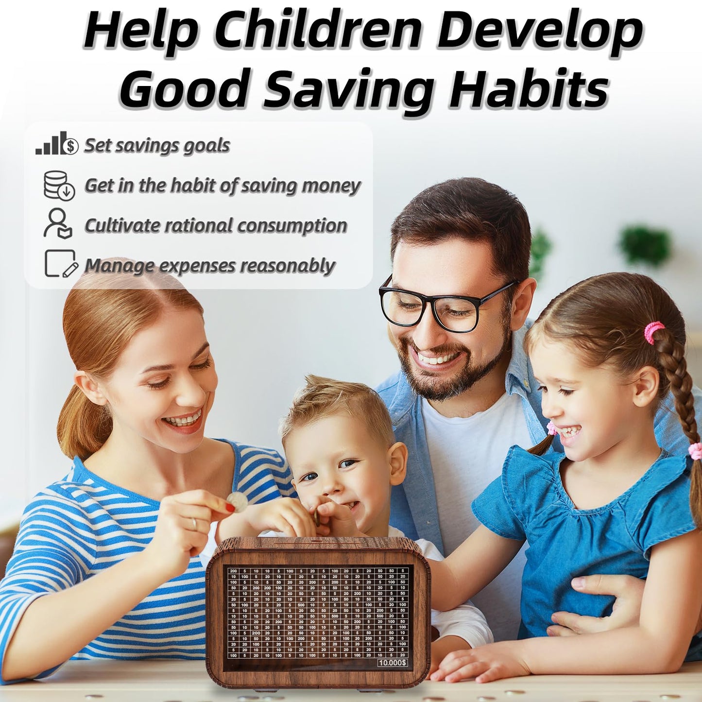 Giftota 2026 New Year Gift – 4-in-1 Wooden Piggy Bank, Fully Assembled Money Box with Counter & Dry Erase Pen