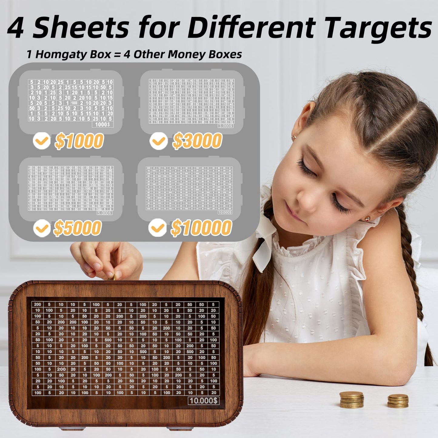 Giftota 2026 New Year Gift – 4-in-1 Wooden Piggy Bank, Fully Assembled Money Box with Counter & Dry Erase Pen