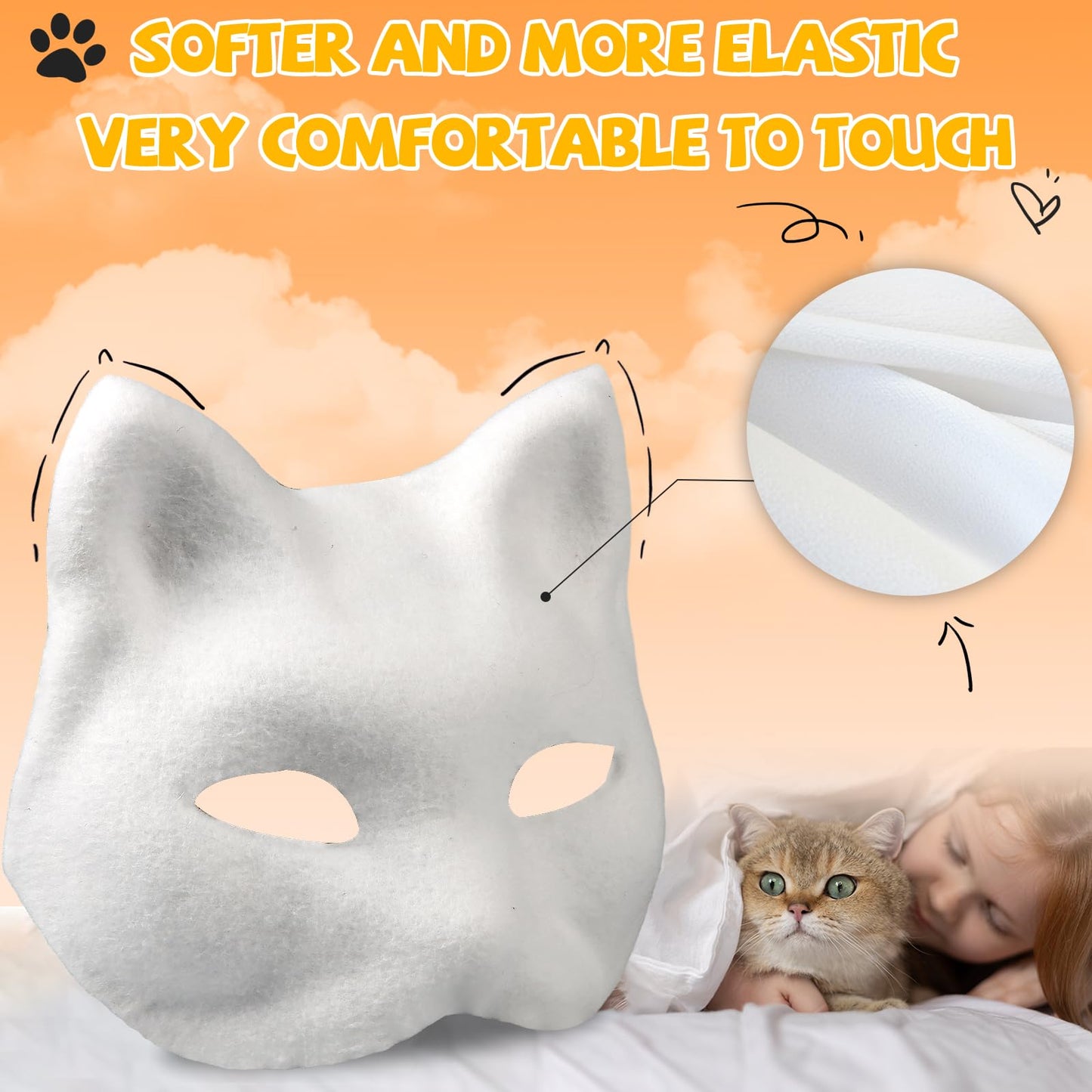 Giftota 47 Pcs DIY Therian Mask Kit – 8 Blank Cat Masks, Faux Fur & Felt for Christmas Cosplay