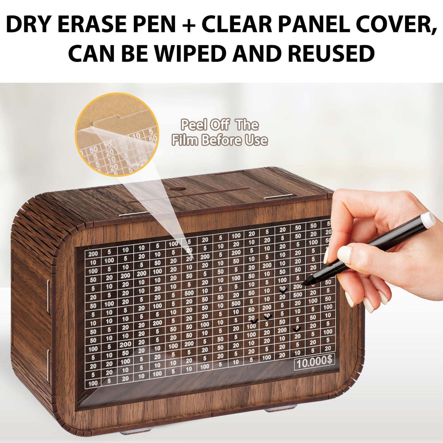 Giftota 2026 New Year Gift – 4-in-1 Wooden Piggy Bank, Fully Assembled Money Box with Counter & Dry Erase Pen