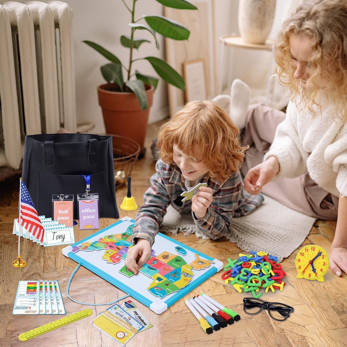 Gifts2U Pretend Play School Sets for Kids – Teacher Bag, Whiteboard, Learning Clock & Posters
