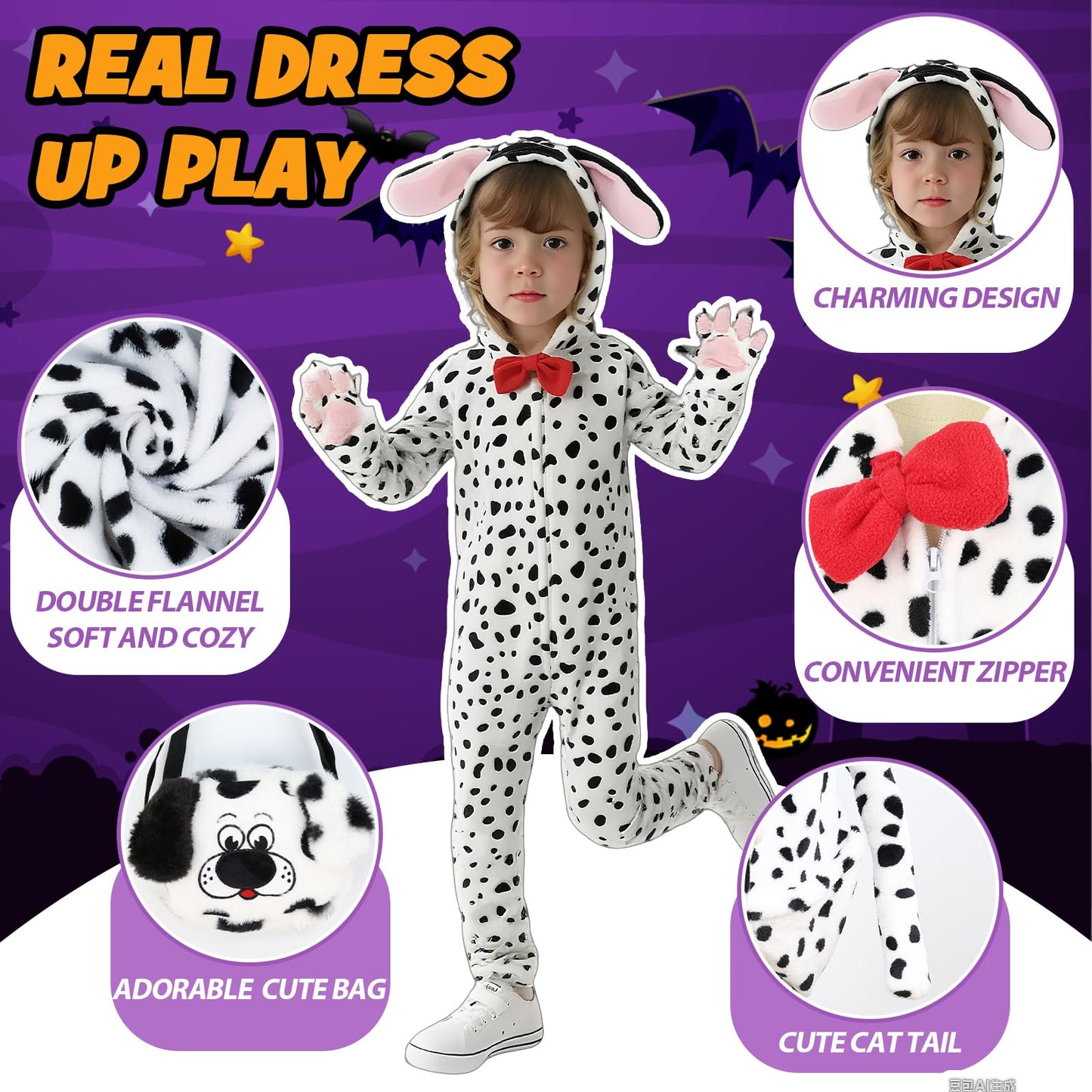 Gifts2U Dalmatian Kids Costume – Halloween Puppy Onesie (7-8 Years)